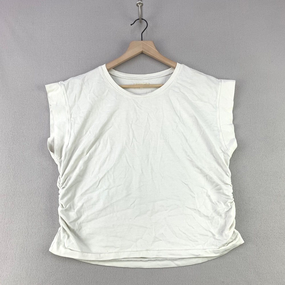 Madewell Ruched Side Muscle Tee Women‎ XL White Casual Crew Neck Cotton Blend